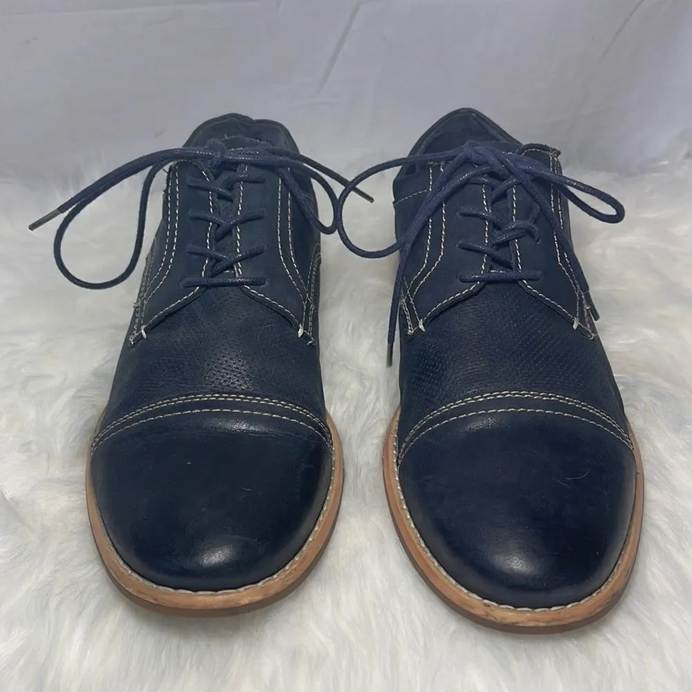 Steve Madden Chay Navy Leather Cap Toe Lace Up Oxfords Sz‎ 9